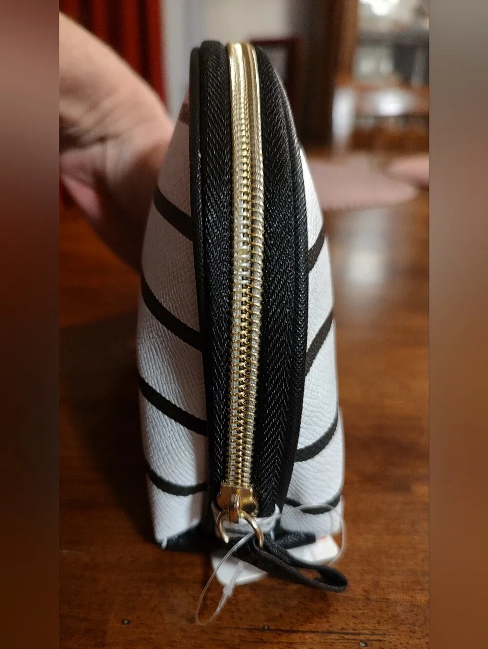 Striped White and Black Cosmetic Pouch